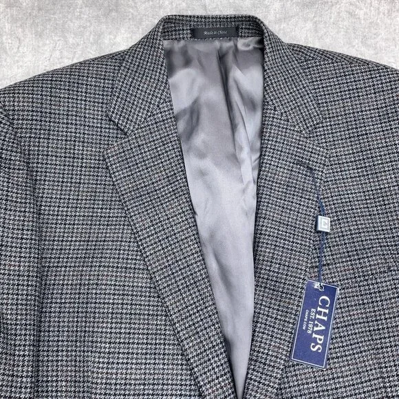 Chaps Blazer Men‎ 42L Black Gray Houndstooth Lambswool Classic Career Jacket NWT